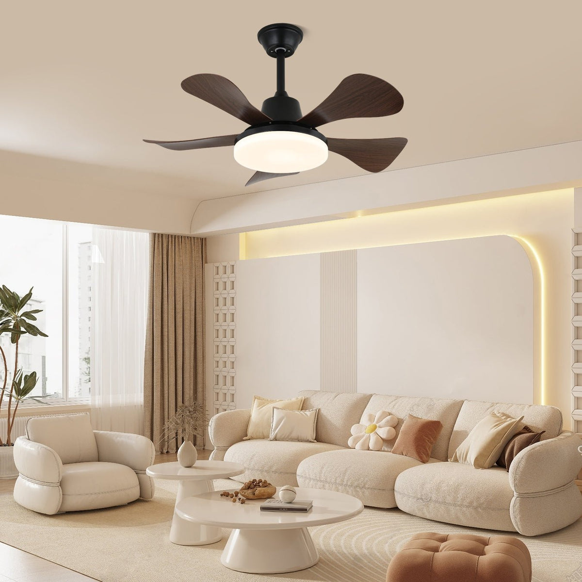 Plafonnier Ventilateur Aveline Noyer & Noir