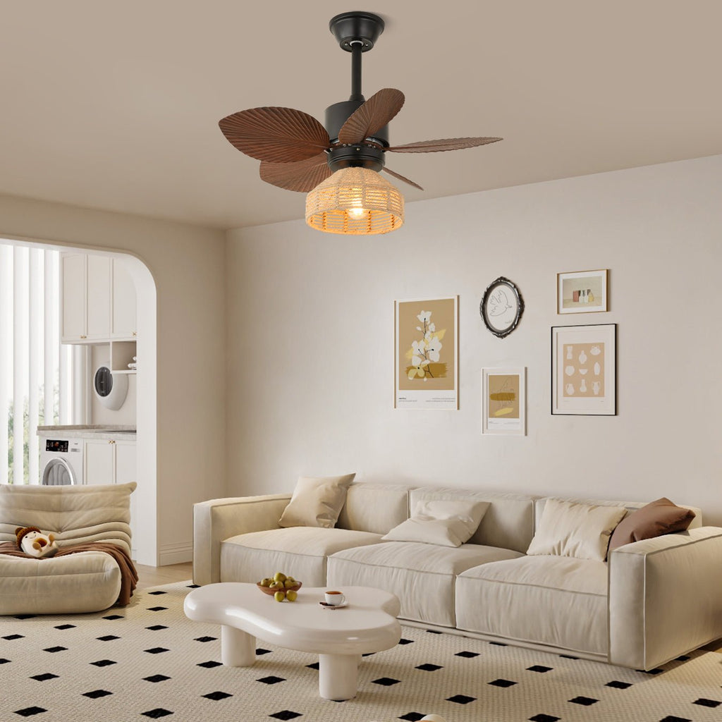 Plafonnier Ventilateur Rivora en Rotin