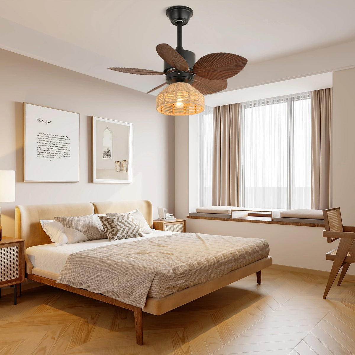 Plafonnier Ventilateur Rivora en Rotin