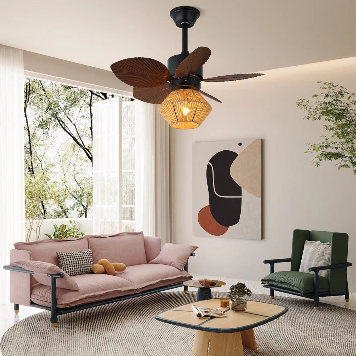 Plafonnier Ventilateur Solaya en Rotin