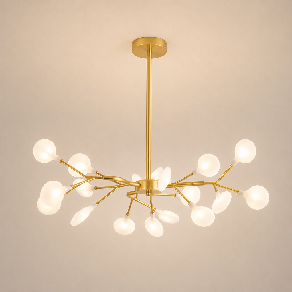 Lustre Branche Dorée Verre Opalin