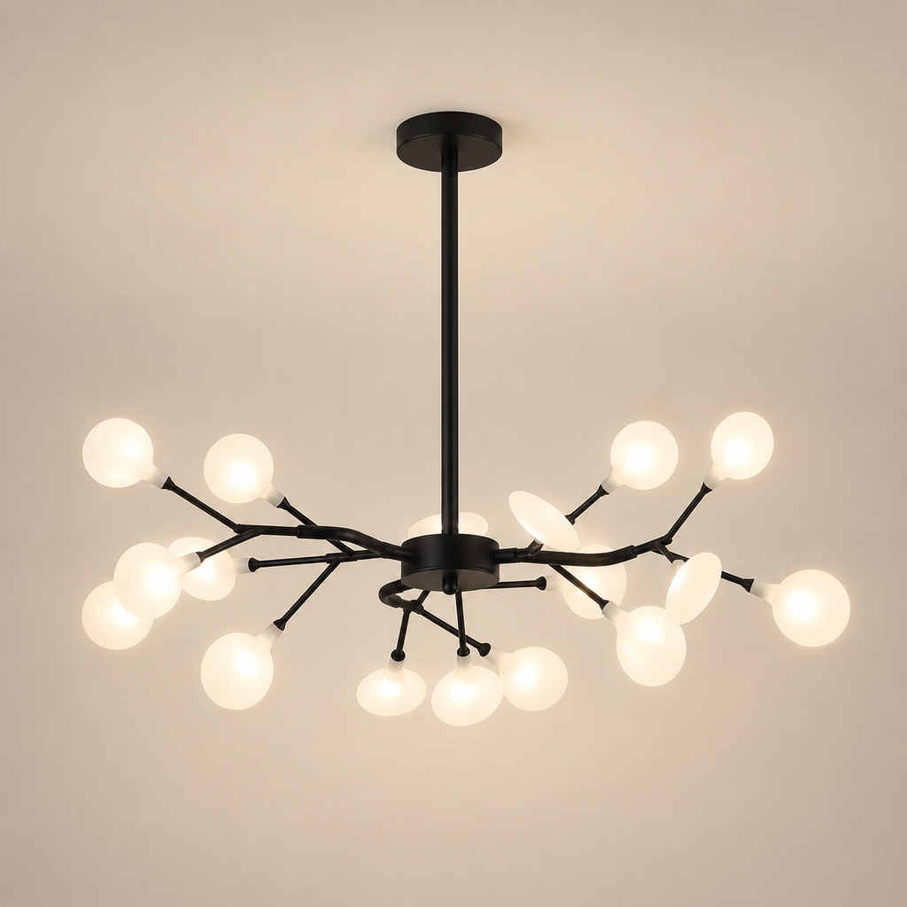 Lustre Branche Dorée Verre Opalin