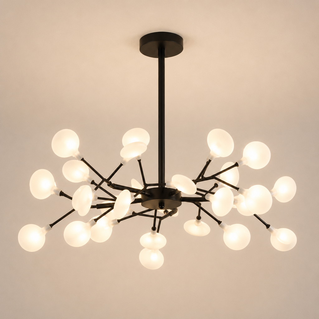 Lustre Branche Dorée Verre Opalin