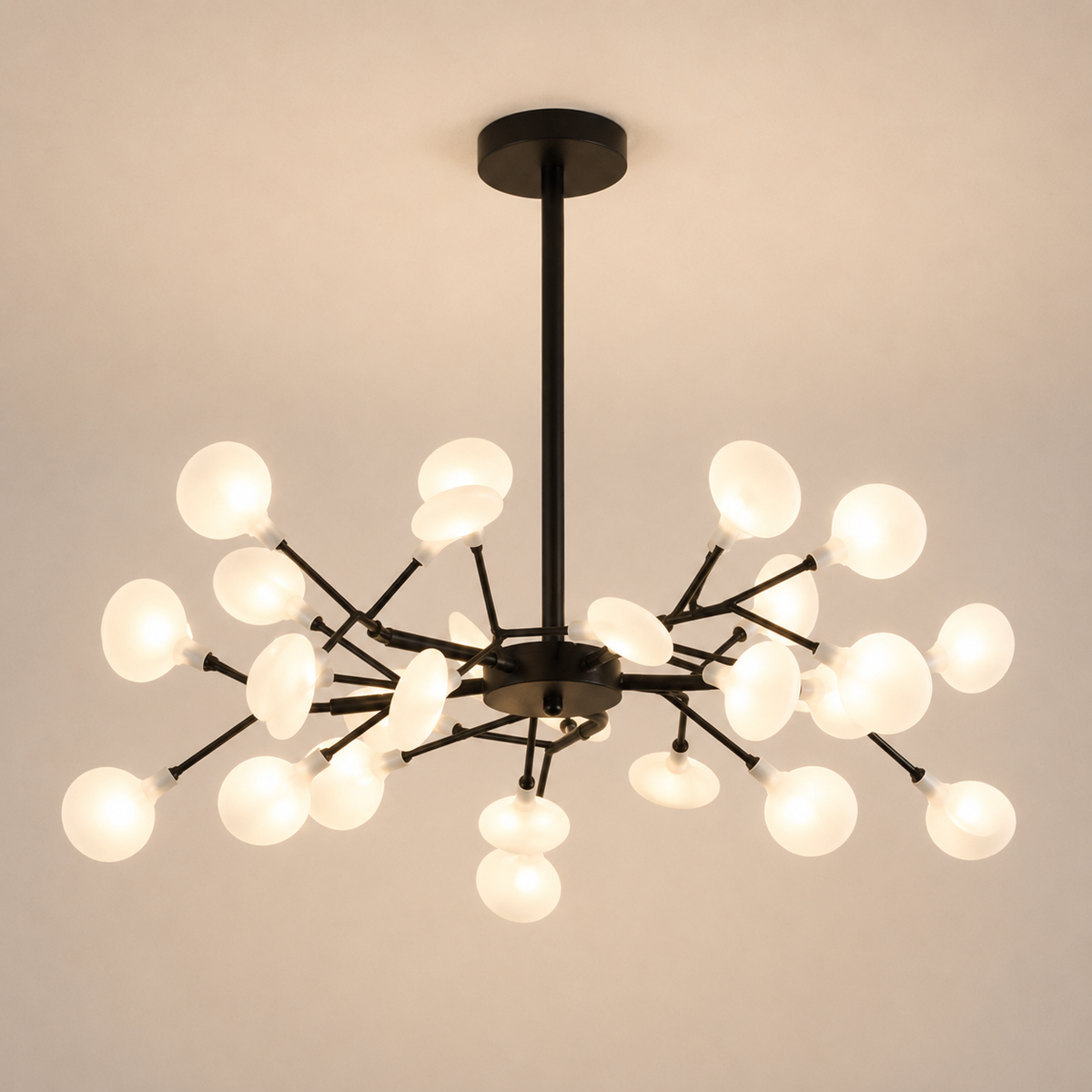 Lustre Branche Dorée Verre Opalin