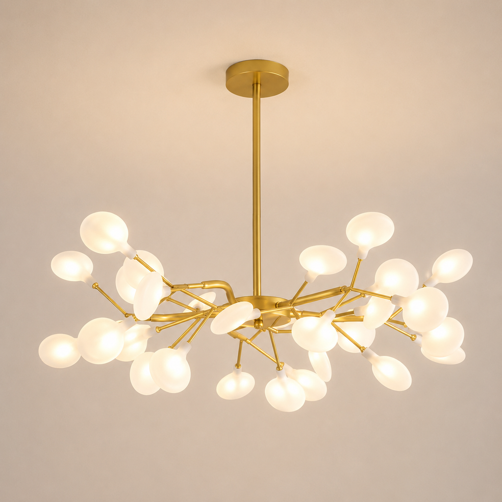 Lustre Branche Dorée Verre Opalin