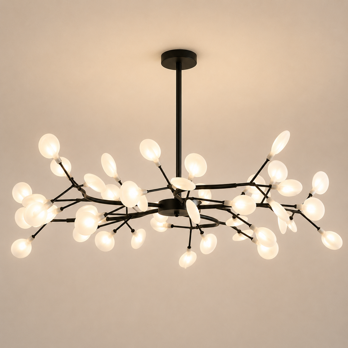 Lustre Branche Dorée Verre Opalin