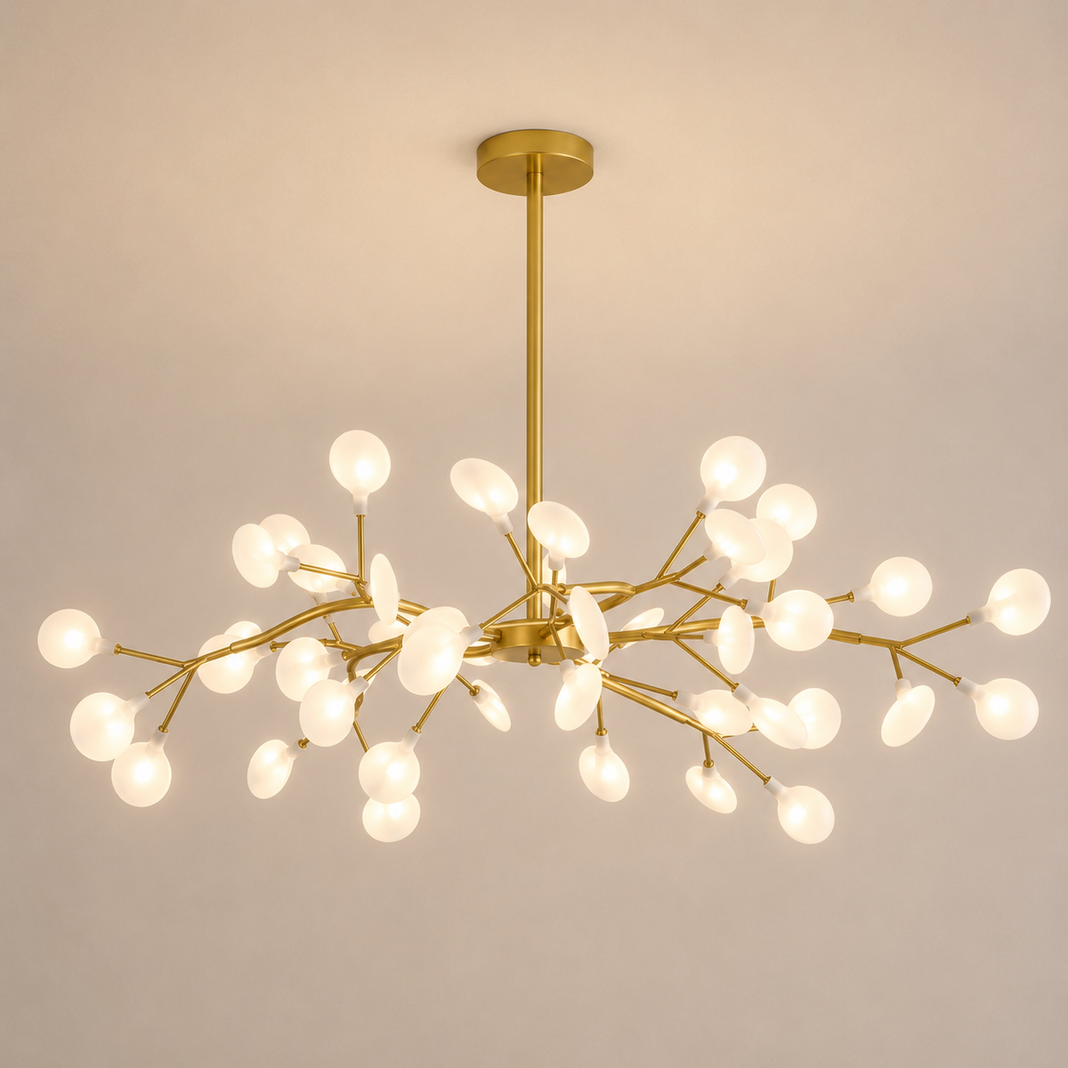 Lustre Branche Dorée Verre Opalin
