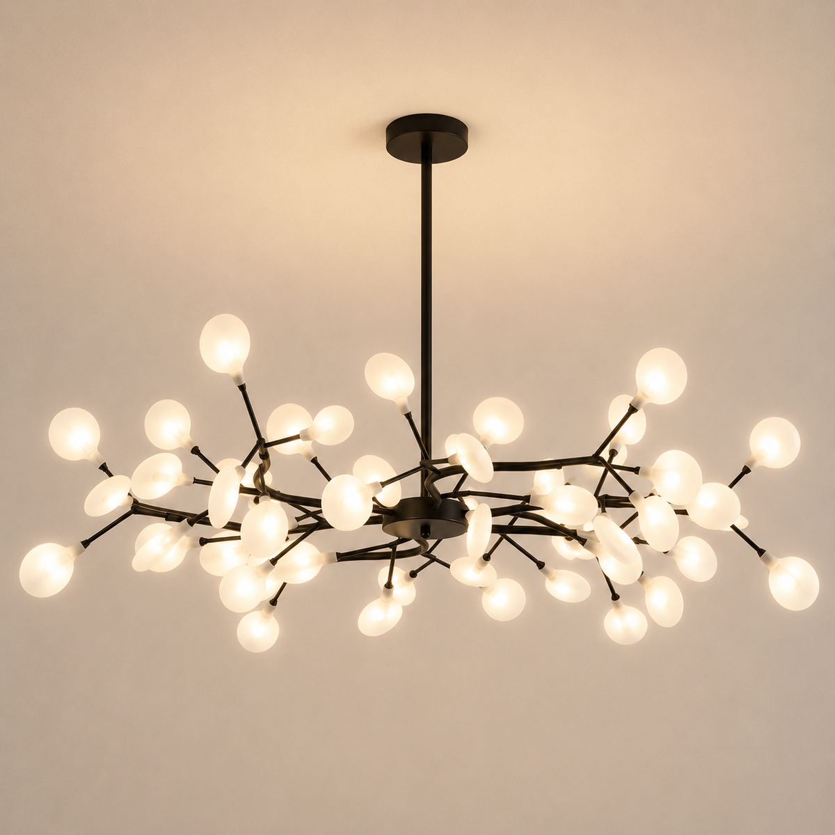 Lustre Branche Dorée Verre Opalin