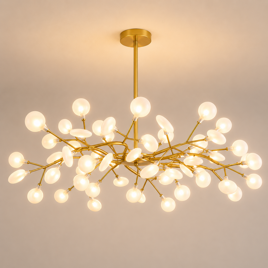 Lustre Branche Dorée Verre Opalin