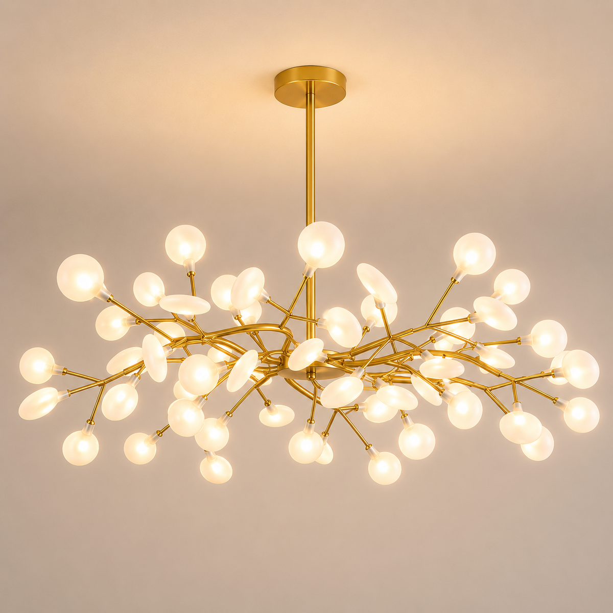 Lustre Branche Dorée Verre Opalin