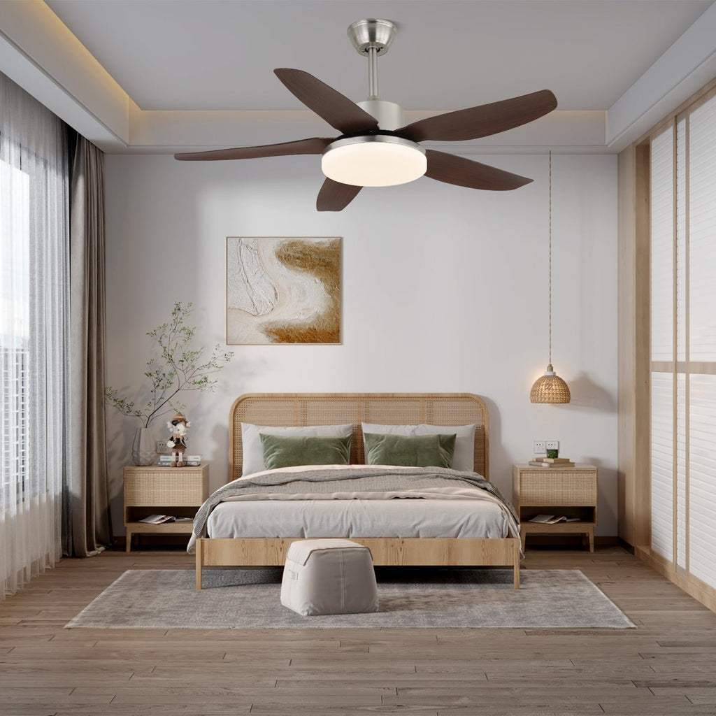 Plafonnier Ventilateur Noyer & Nickel 122 cm