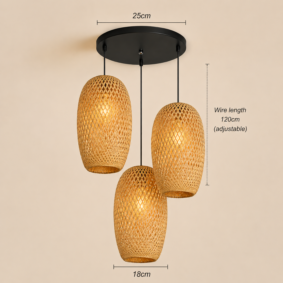 Suspension Olive en Rotin x3