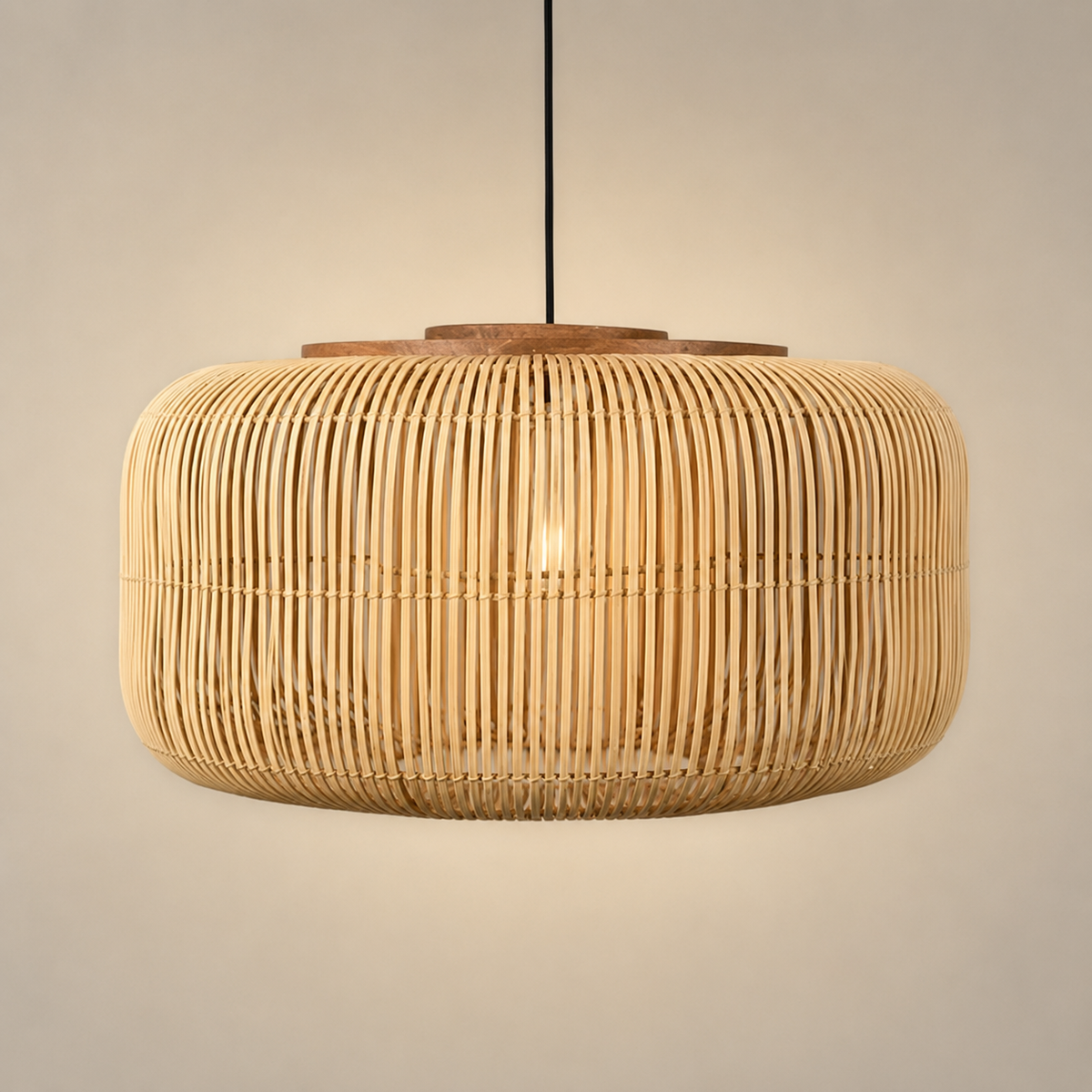 Suspension Rotin Tressé Forme Tambour