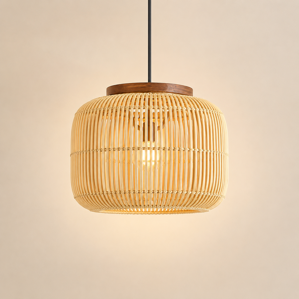 Suspension Rotin Tressé Forme Tambour