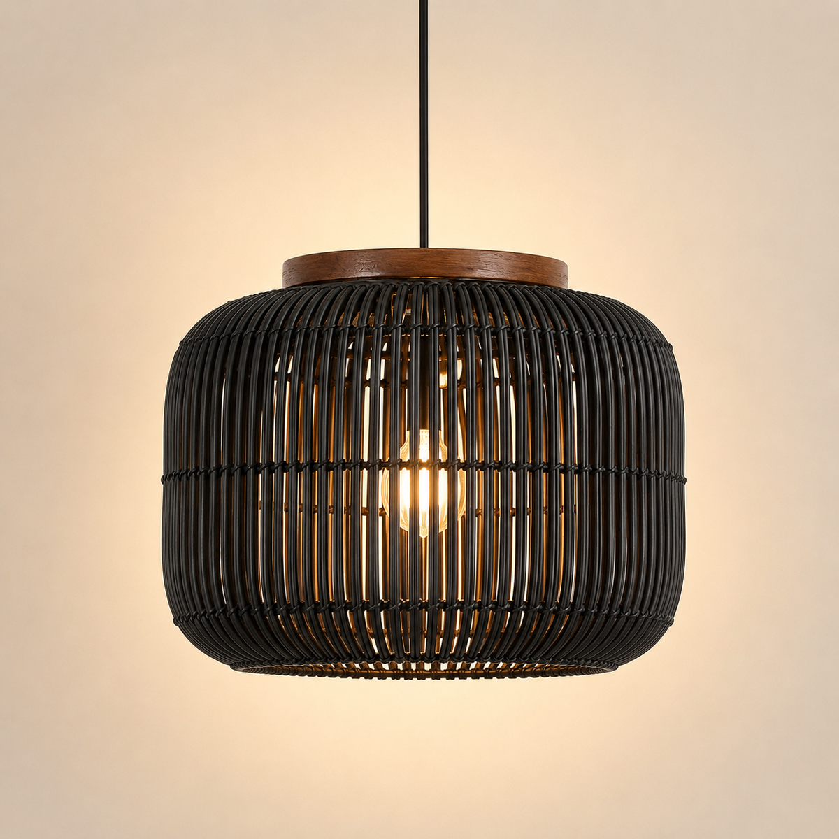 Suspension Rotin Tressé Forme Tambour