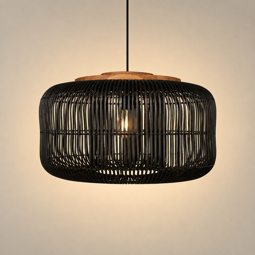 Suspension Rotin Tressé Forme Tambour