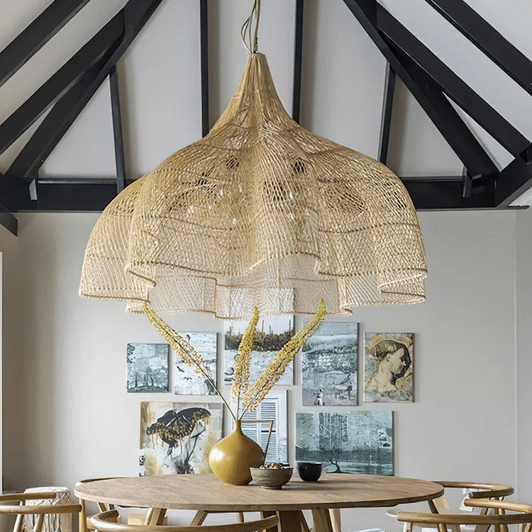 Suspension Fleur Orientale en Rotin Tressé