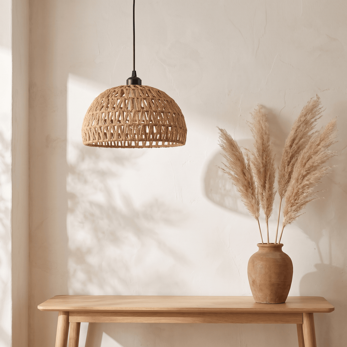Suspension Demi-Sphère Ajourée Rotin Beige