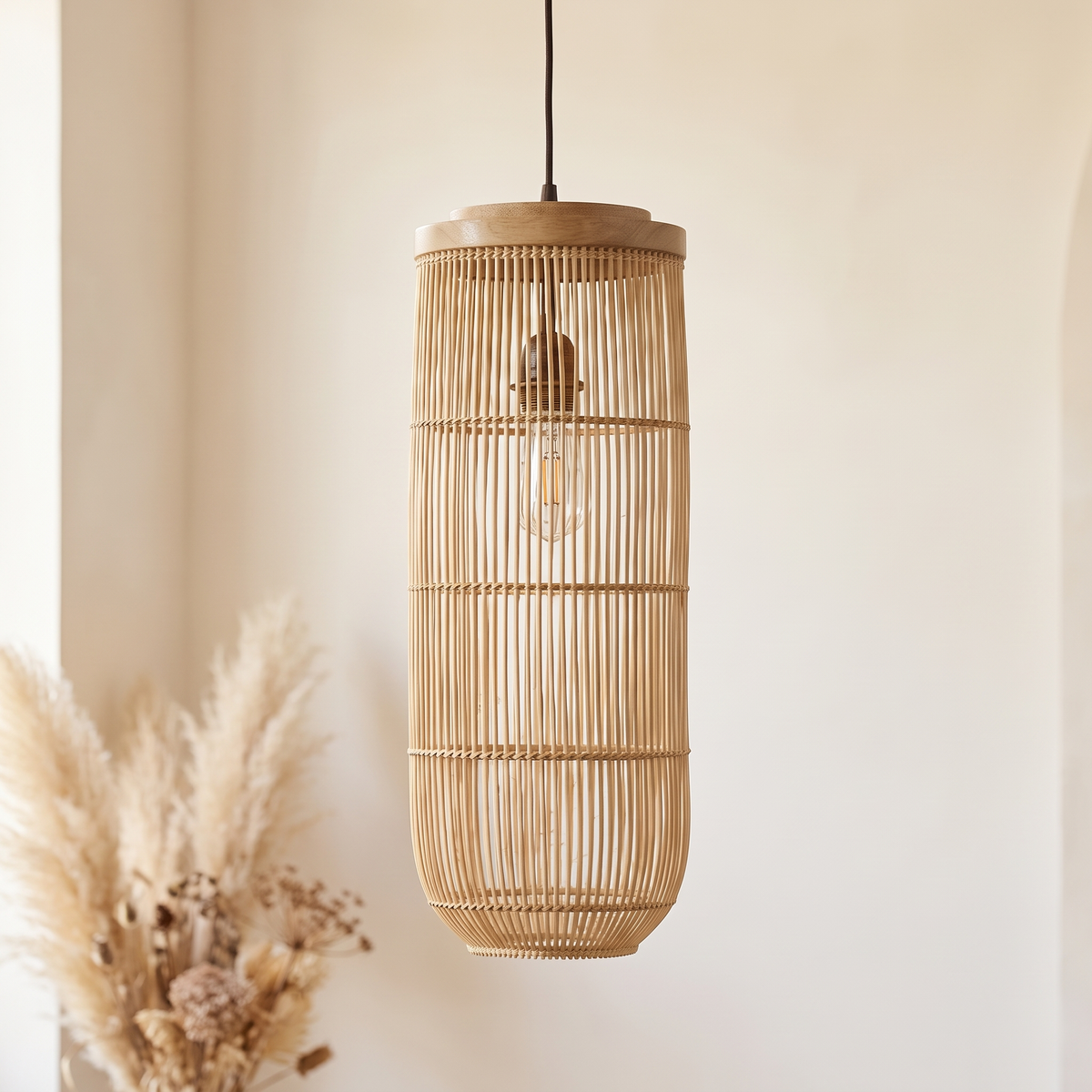 Suspension Lanterne Verticale Rotin
