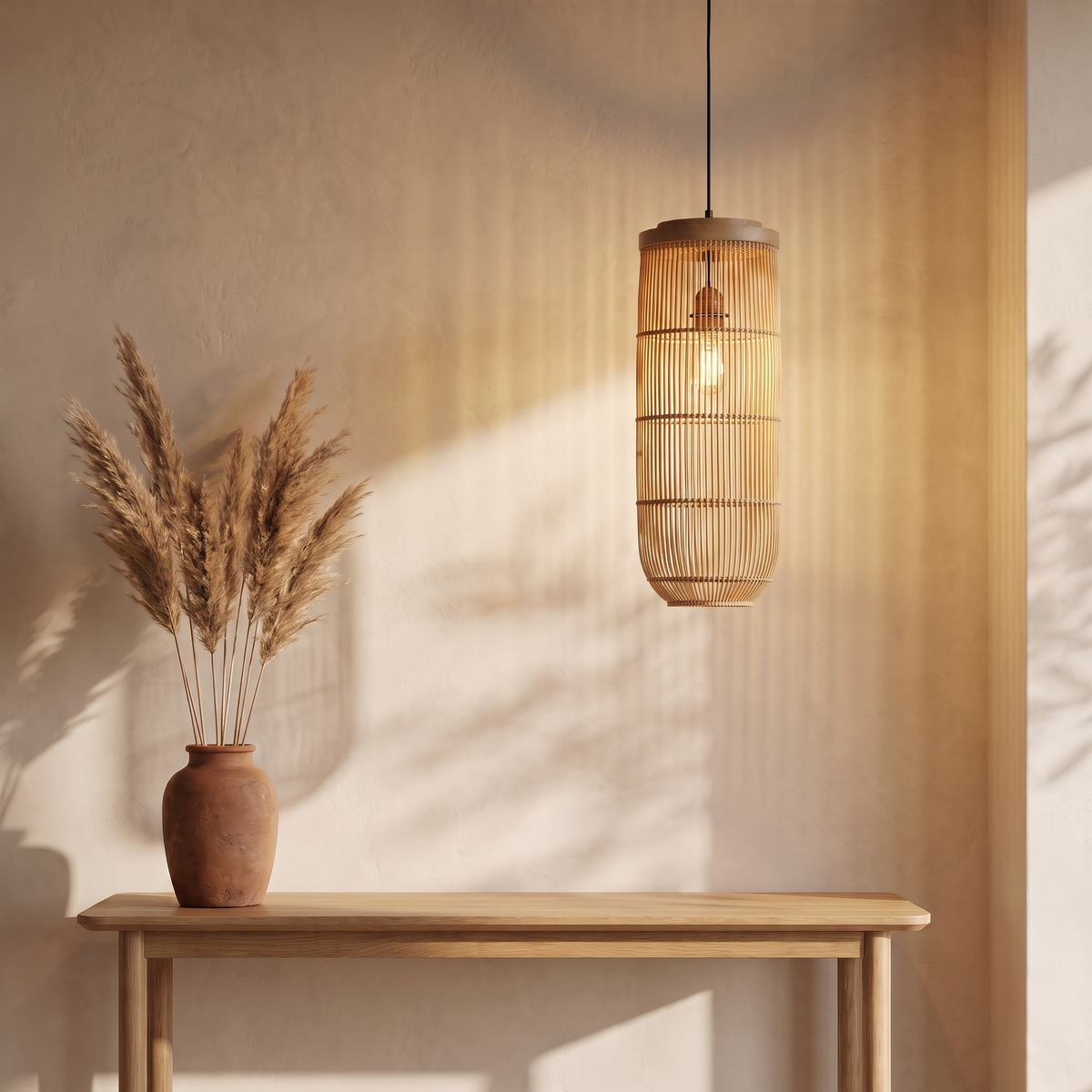 Suspension Lanterne Verticale Rotin