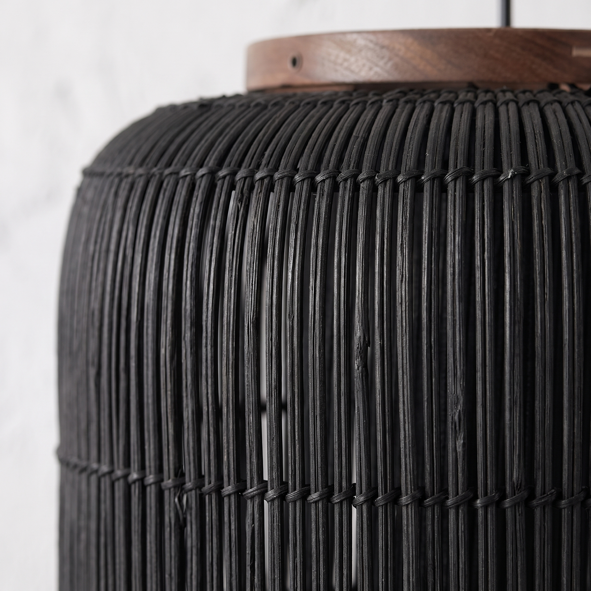 Suspension Design Japandi Cylindrique Rotin Noir