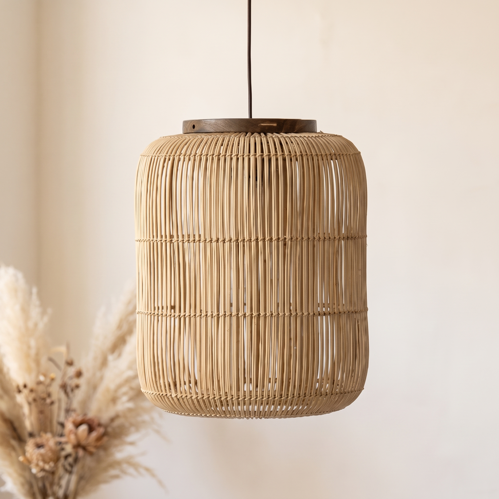 Suspension Design Japandi Cylindrique Rotin