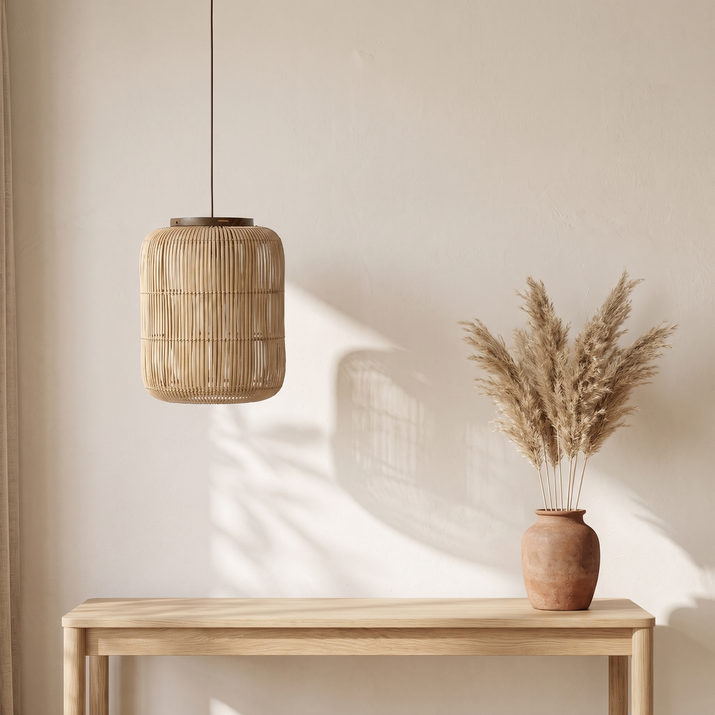Suspension Design Japandi Cylindrique Rotin