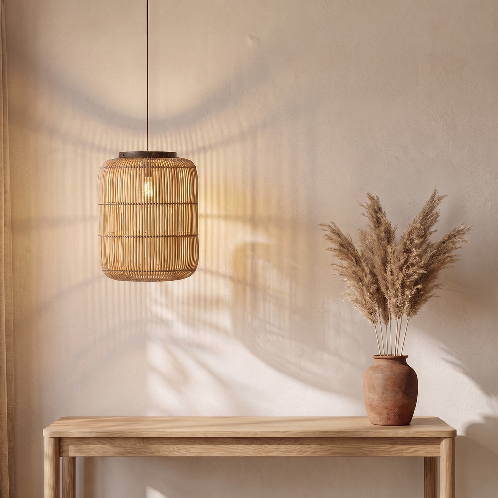 Suspension Design Japandi Cylindrique Rotin