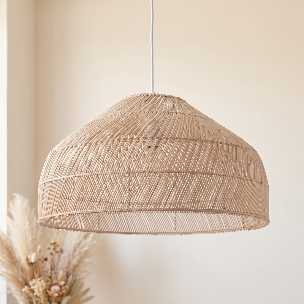 Suspension Dôme Évasé Rotin Beige