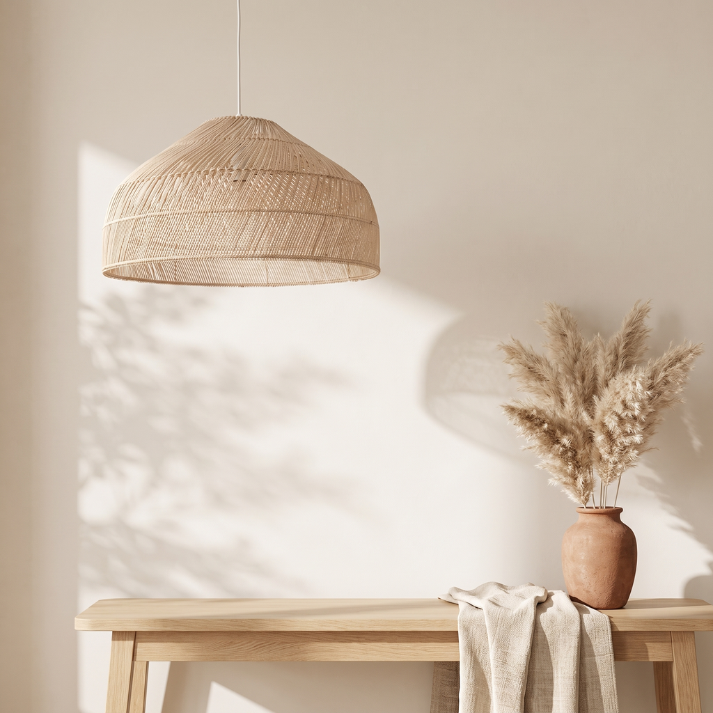 Suspension Cloche Rotin Beige