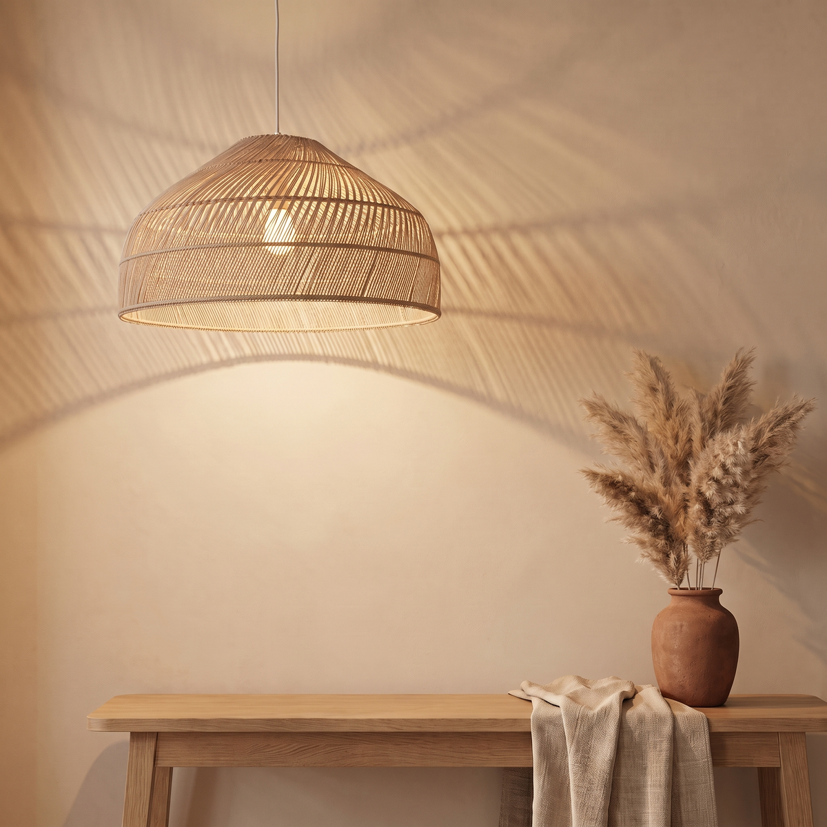 Suspension Cloche Rotin Beige