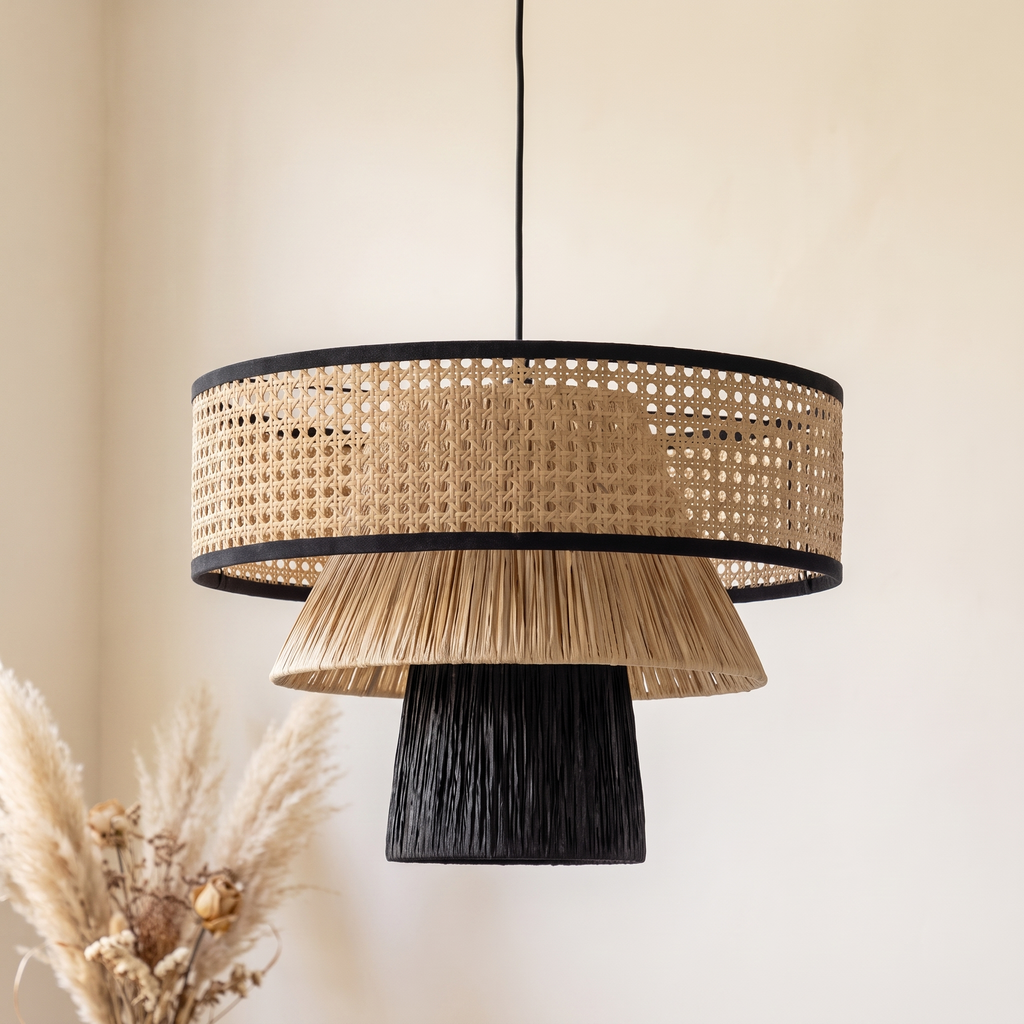Grande Suspension Champignon Architecturale Rotin Noir