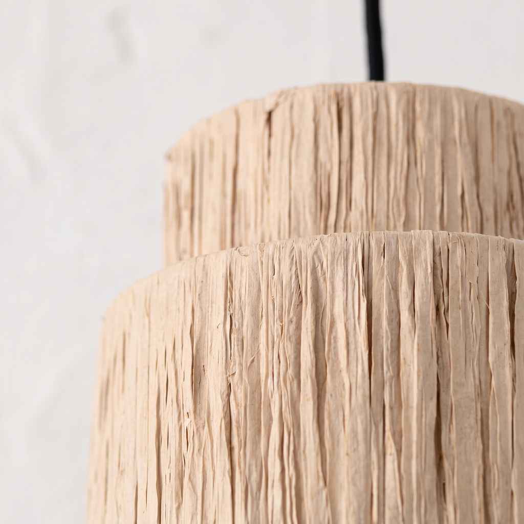 Suspension Frangé Tambour Double Niveau Rotin