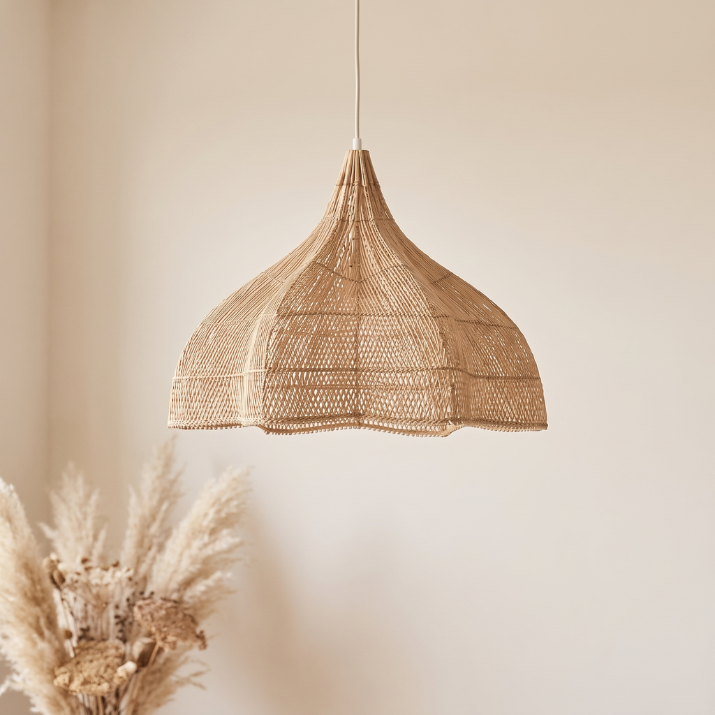 Suspension Tulipe Rotin Beige