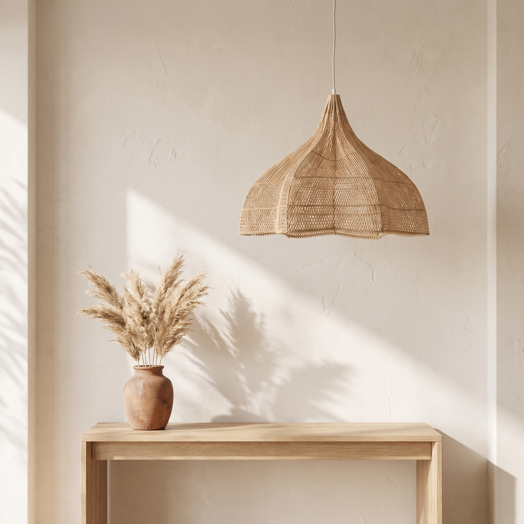 Suspension Tulipe Rotin Beige