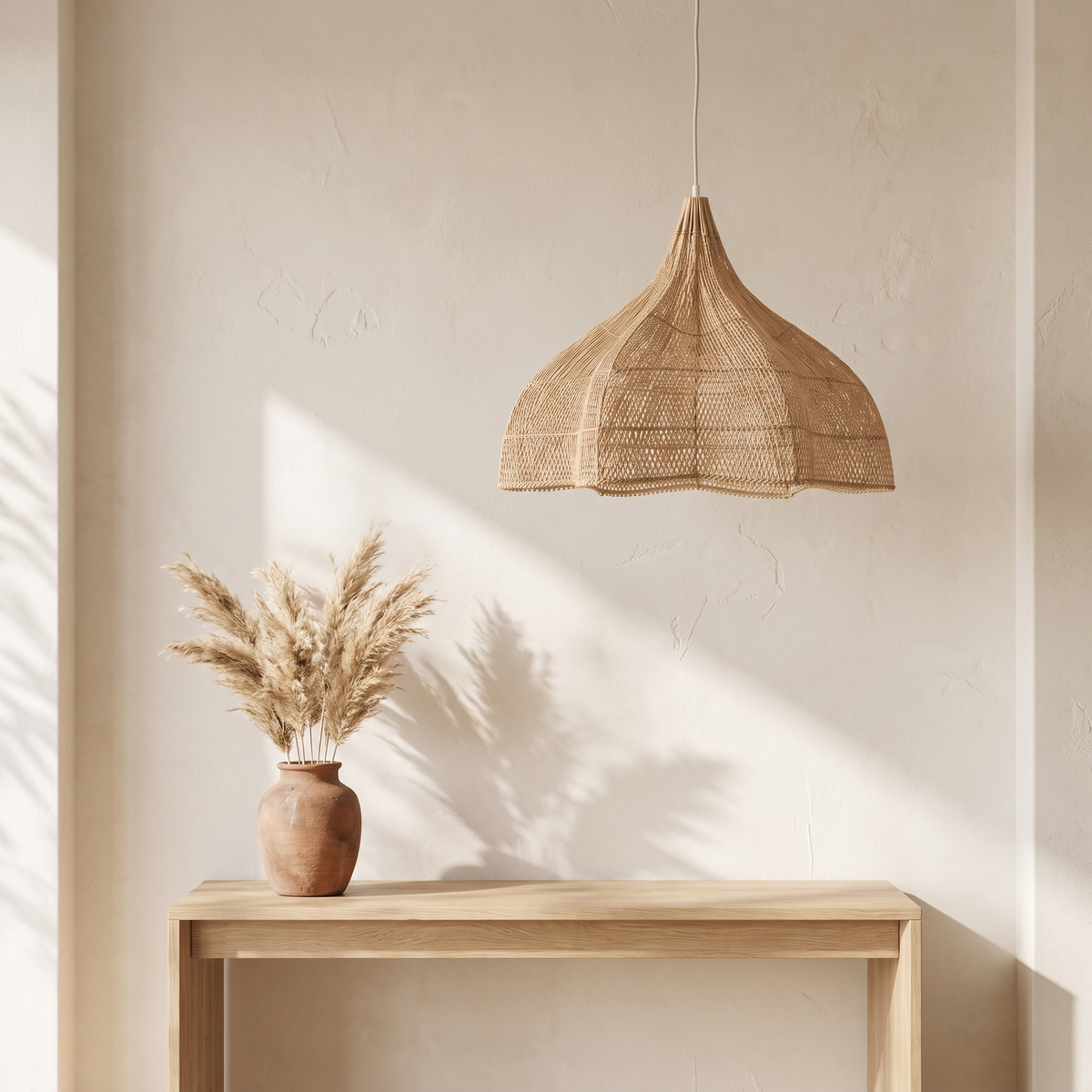 Suspension Tulipe Rotin Beige