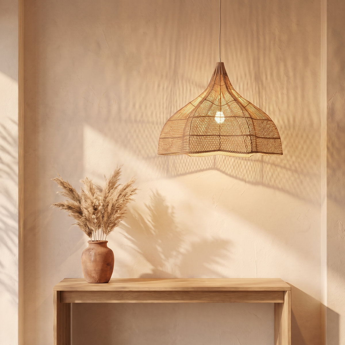 Suspension Tulipe Rotin Beige