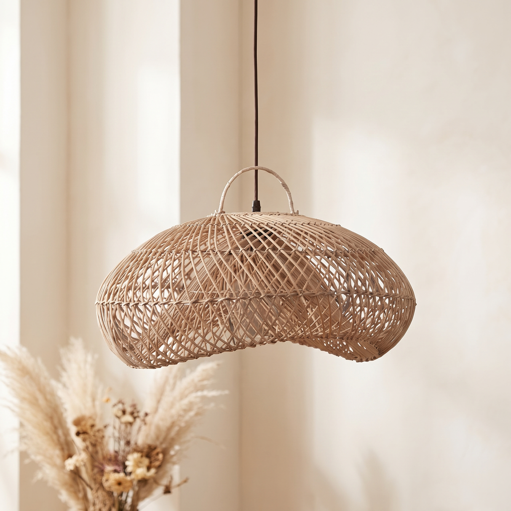 Suspension Organique Design Rotin Doré