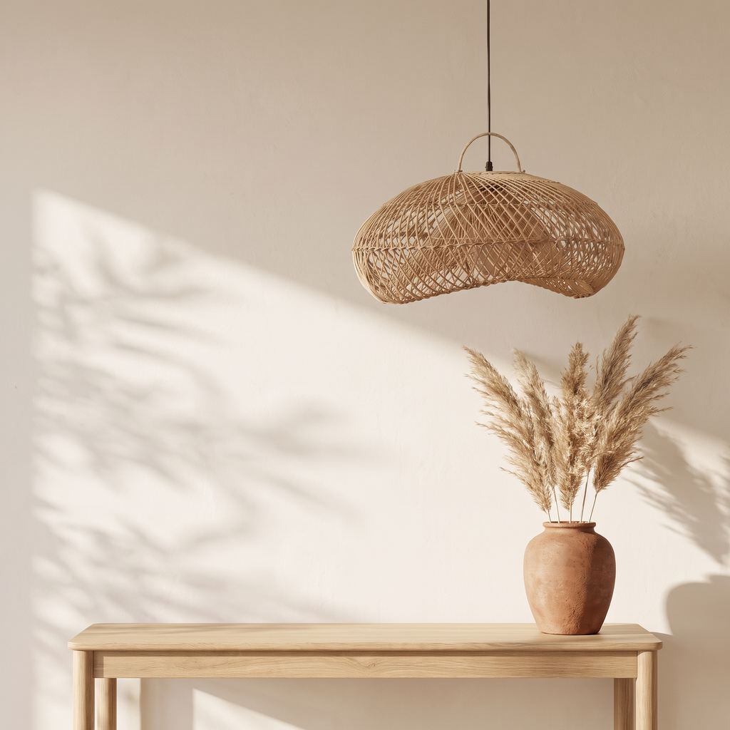 Suspension Organique Design Rotin Doré
