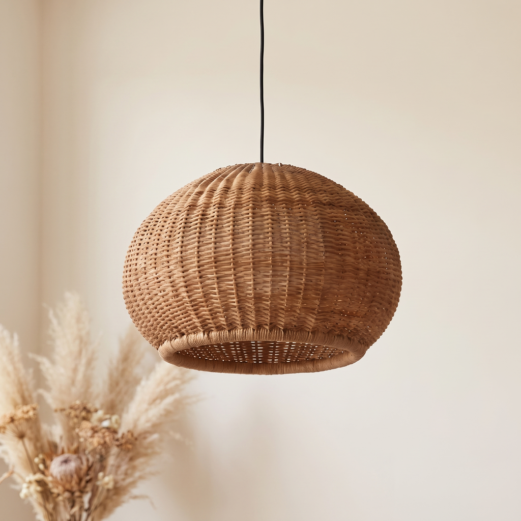 Suspension Ronde Bombée Rotin Marron