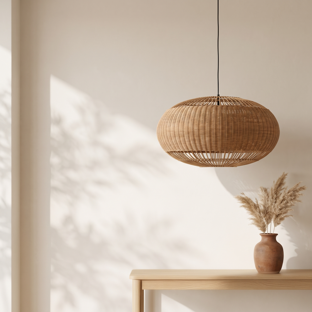 Suspension Tambour Rotin Marron