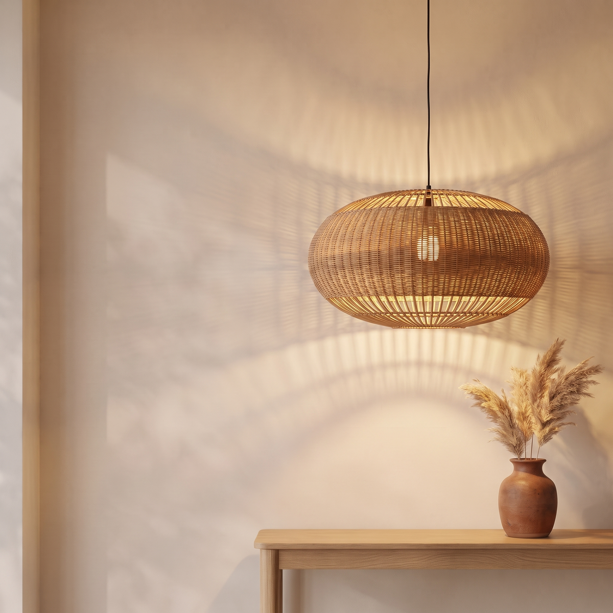 Suspension Tambour Rotin Marron