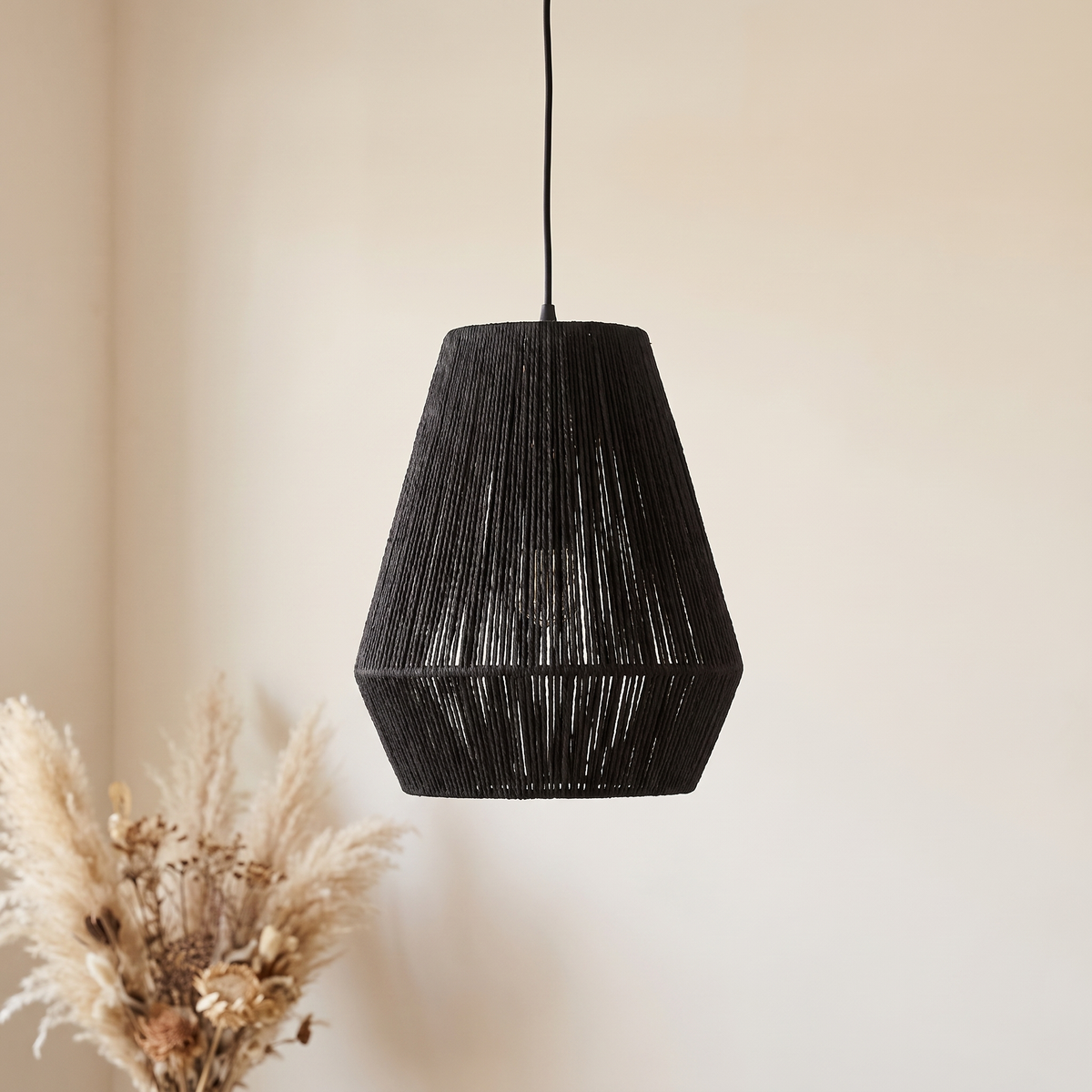 Suspension Petite Cloche Rotin Noir