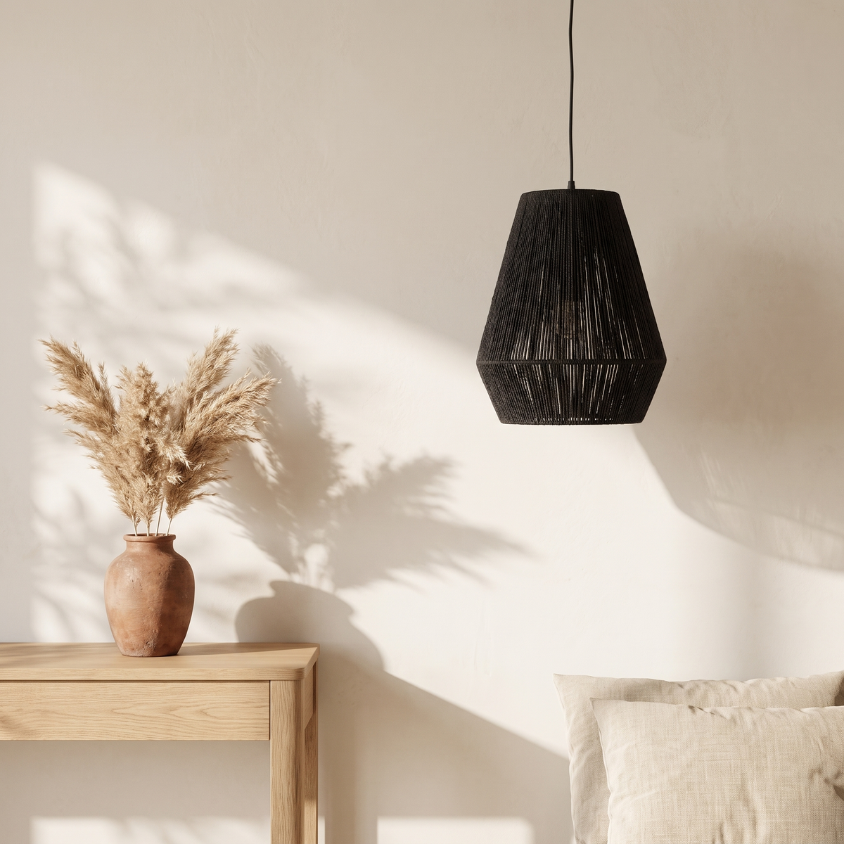 Suspension Petite Cloche Rotin Noir