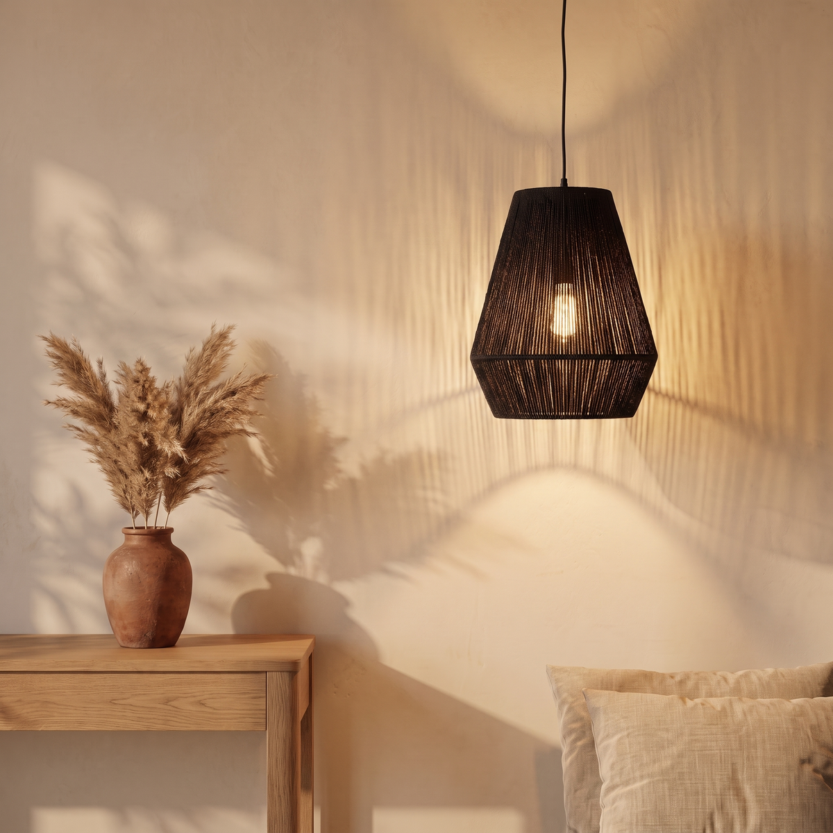 Suspension Petite Cloche Rotin Noir