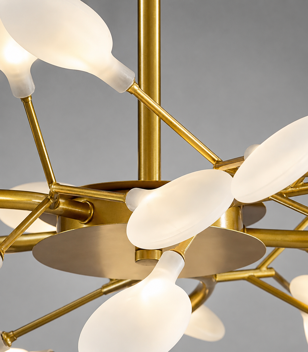 Lustre Branche Dorée Verre Opalin