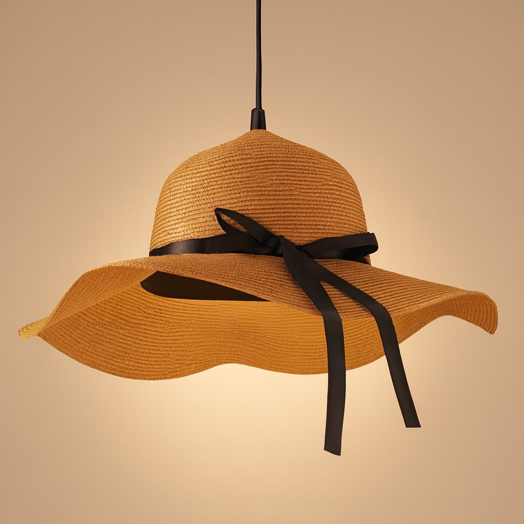 Suspension Chapeau en Paille Tressée