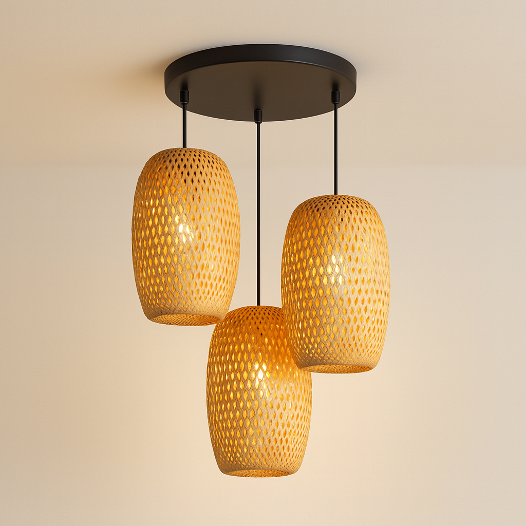 Suspension Olive en Rotin x3