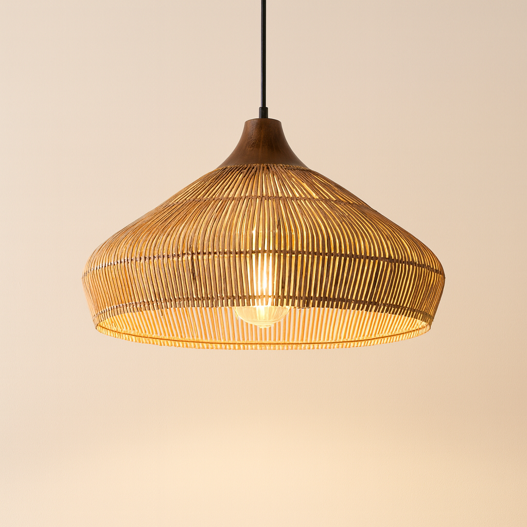 Suspension Rotin Tressé Forme Cloche