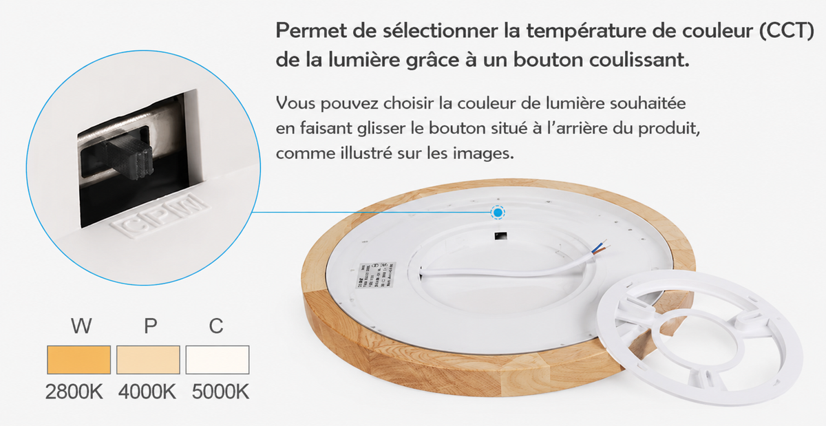 Plafonnier LED Rond Bois